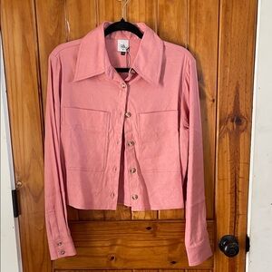 Cabo Cruise Shacket Jacket Linen Rayon Blend Pink Cropped Medium
